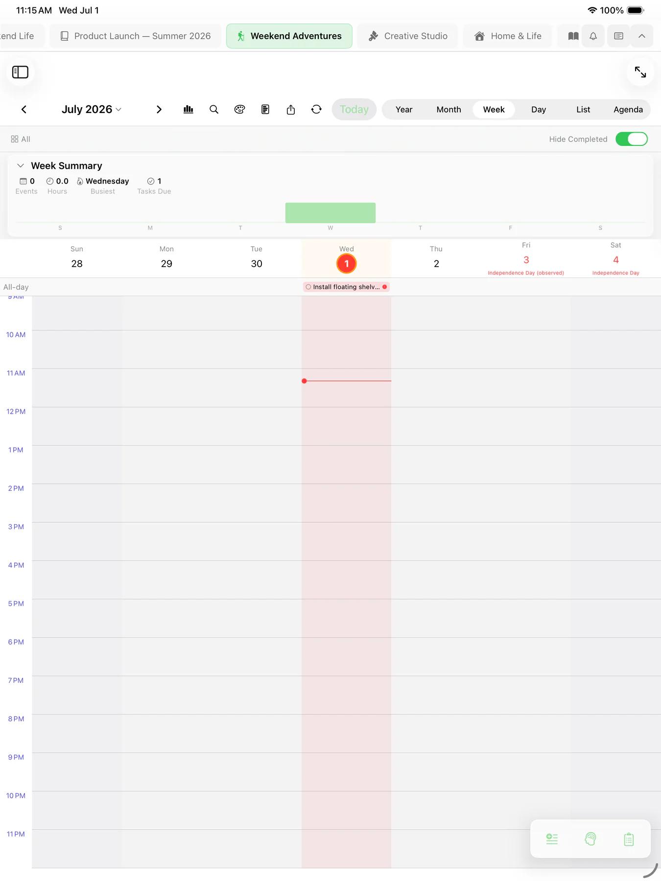 Mintofu calendar daily agenda with hour blocks and scheduled tasks