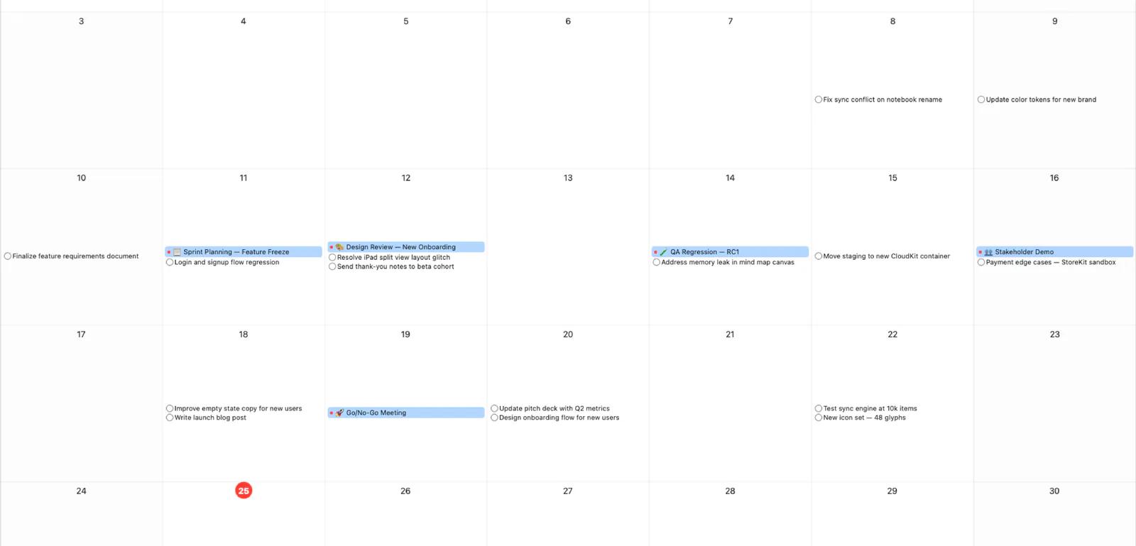 Mintofu calendar with monthly view and event indicators
