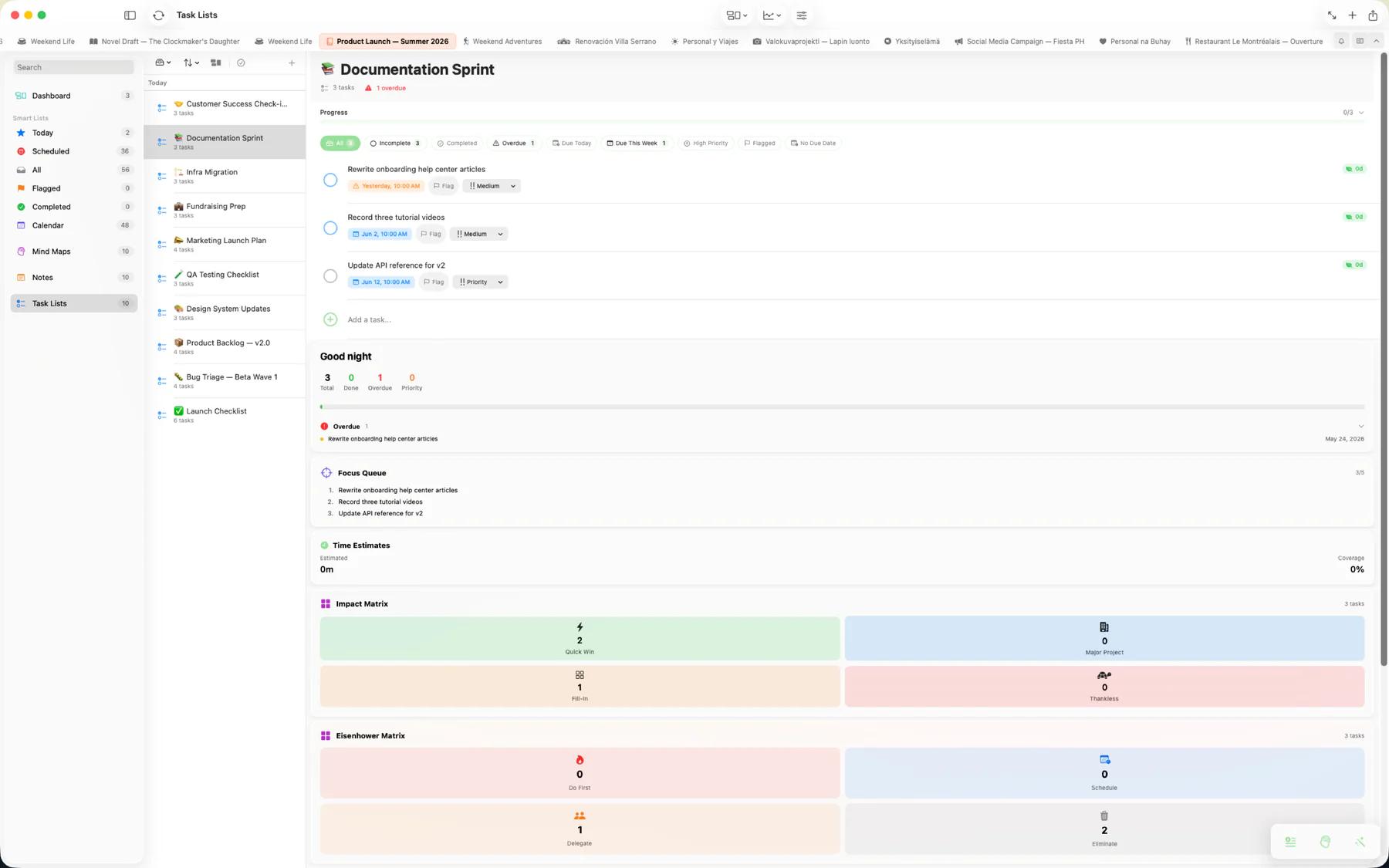 Mintofu task detail view showing priority, due date, subtasks, and timer